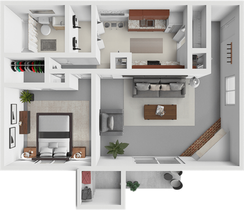 Floor plan for 1 bed, 1 bath, 830 sqft